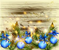 Christmas Background With Fur Branches And Baubles On Vector Woo Stock Photos Christmas Background With Fur Branches And Baubles On Vector Woo Stock Photos