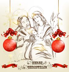 Christmas Hand Drawn Greeting Card With Holy Family Royalty Free Stock Image Christmas Hand Drawn Greeting Card With Holy Family Royalty Free Stock Image