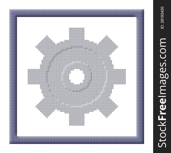 Cubes Pixel Image Of Gray Cogwheel In Frame