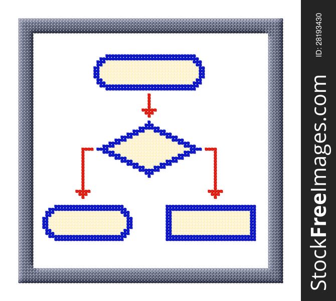 Pixel image of flowchart icon in frame consisting of cubes. Pixel image of flowchart icon in frame consisting of cubes