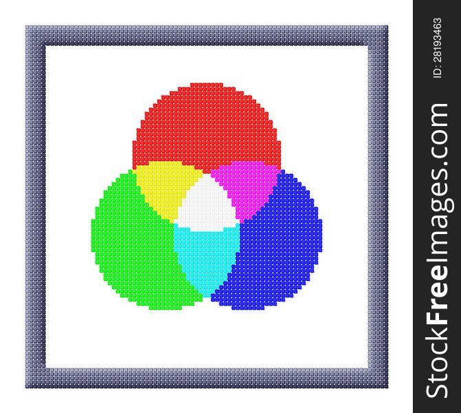 Pixel image of RGB color settings icon in frame consisting of cubes. Pixel image of RGB color settings icon in frame consisting of cubes