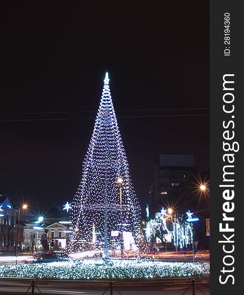 Christmas tree in University Square in Bucharest. Christmas tree in University Square in Bucharest.