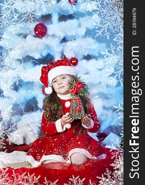Cute Girl And Christmas Tree