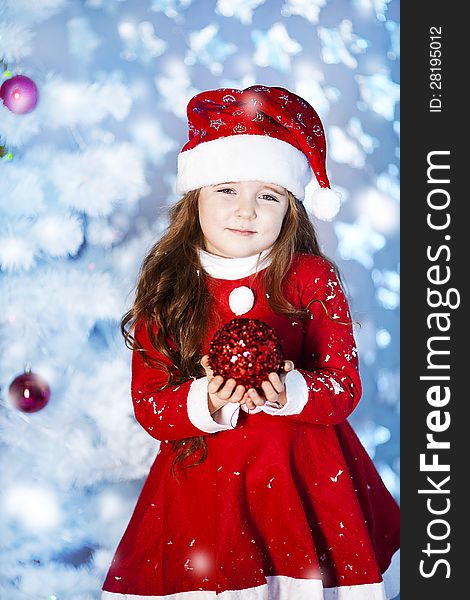 Cute Girl And Christmas Tree