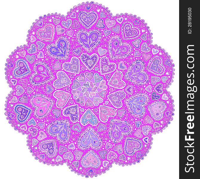 Ornamental round hearts pattern with details in Indian style. Ornamental round hearts pattern with details in Indian style