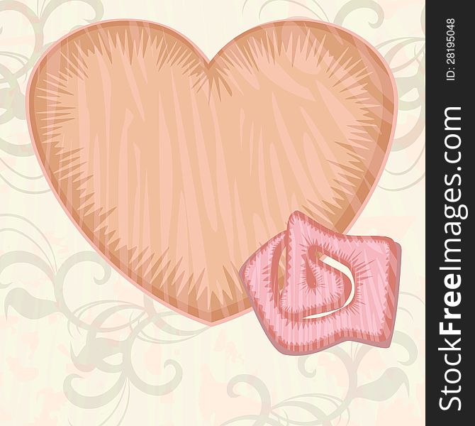 Vintage card with big textured heart and rose. Vintage card with big textured heart and rose