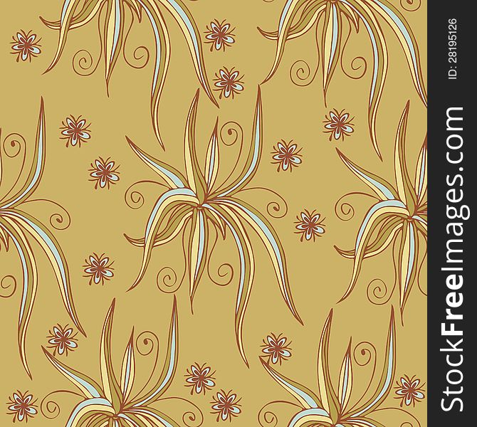 Brown seamless floral texture with aloe plants and flowers. Brown seamless floral texture with aloe plants and flowers