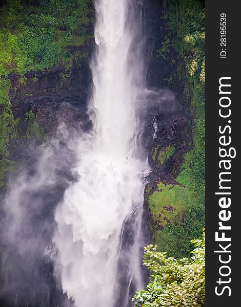 Close up shot of beautiful Tad Fan Waterfall in southern Laos