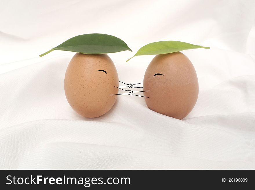 Two eggs on a white background