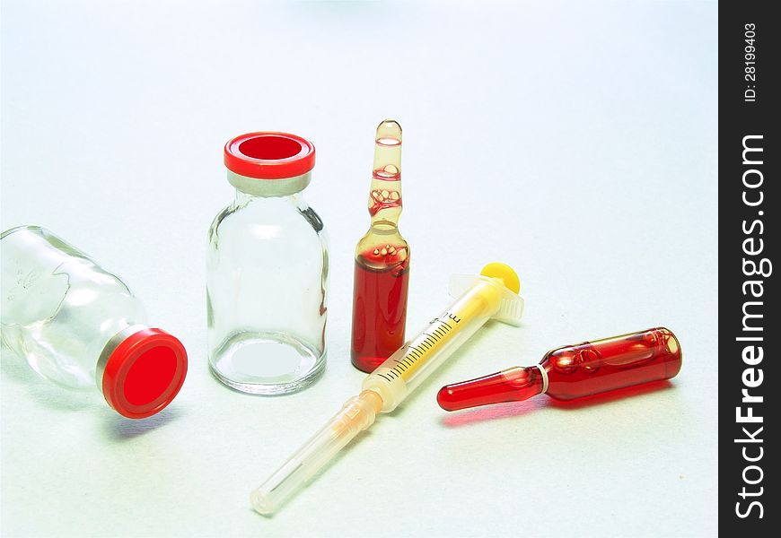 Glass vials and ampules used for packaging of medicines. Glass vials and ampules used for packaging of medicines