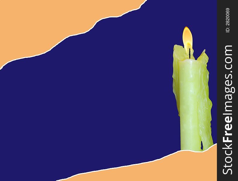 A candle in a blue background