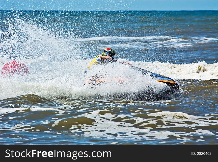 Extreme  jet-ski watersports with big waves