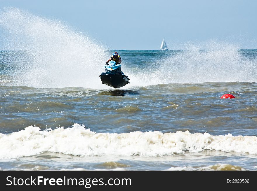 Extreme  jet-ski watersports with big waves