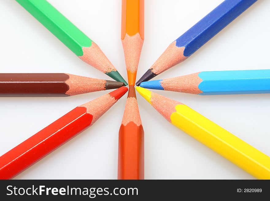Some color pencils isolated on white background