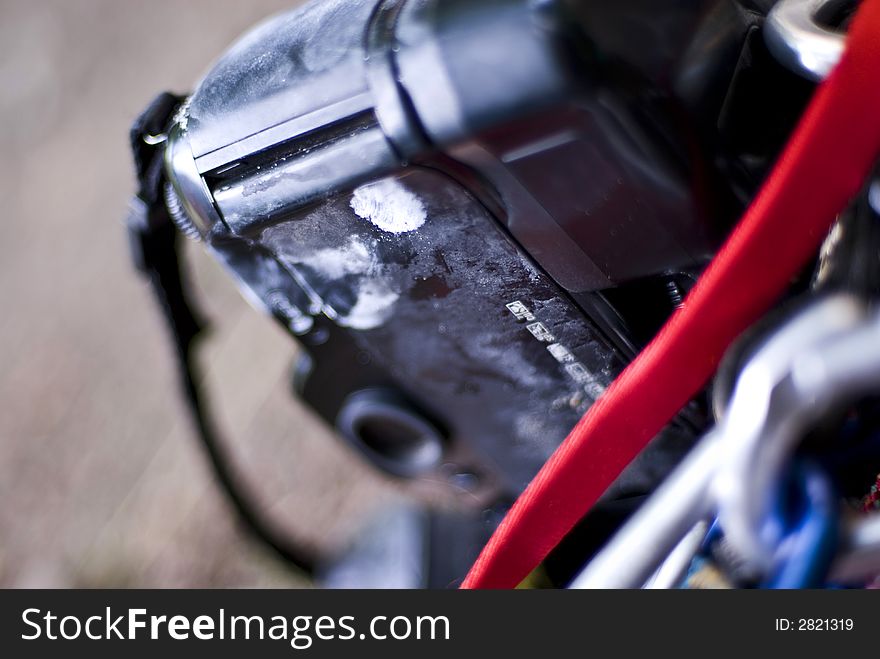 Closeup on photo camera powdered with magnesium.