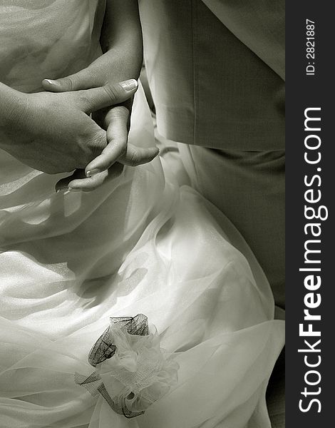 A real wedding, bride praying with hands clasped. A real wedding, bride praying with hands clasped