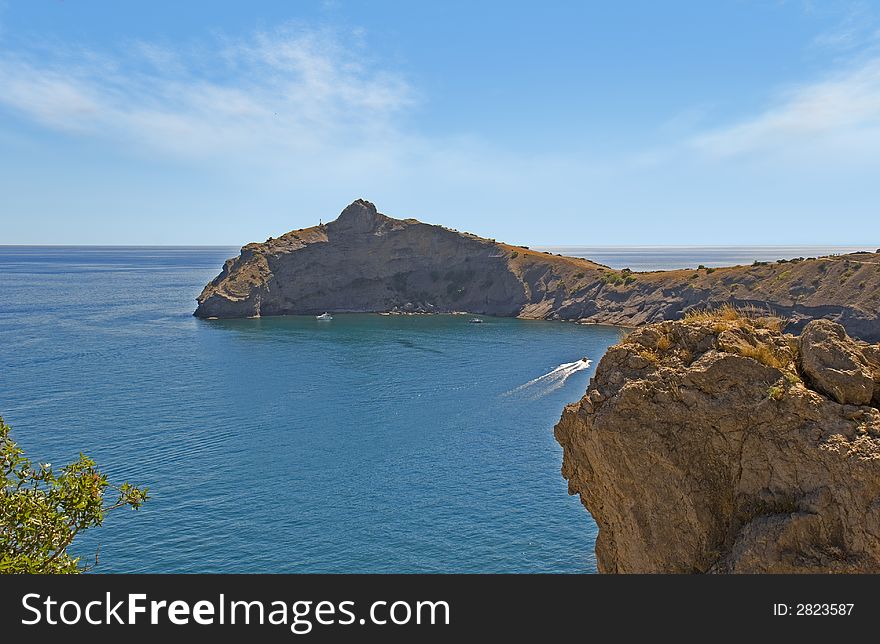 Sea landscape. A sea bay with picturesque mountains