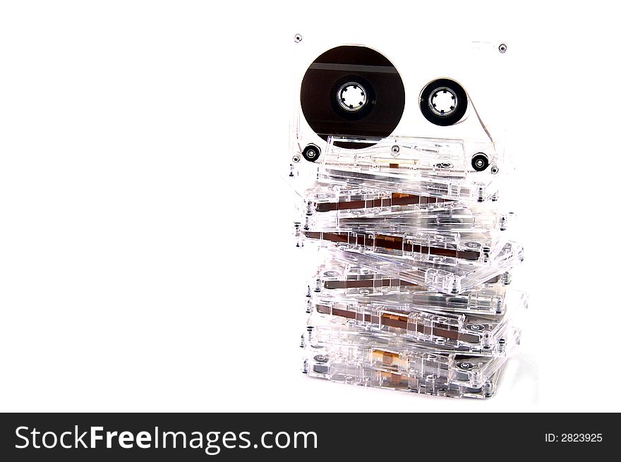A pile of transparant audio cassettes. A pile of transparant audio cassettes
