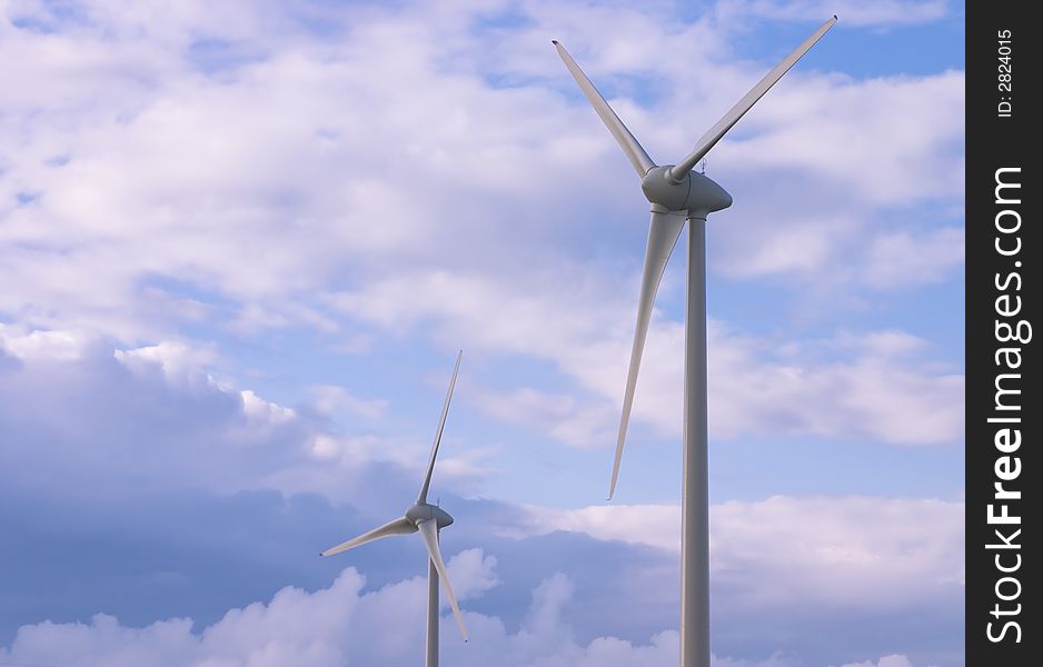 Wind turbines against a cloudy stormy sky