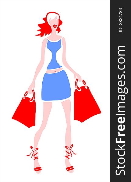 The stylized figure the woman with red packages in hands. The stylized figure the woman with red packages in hands