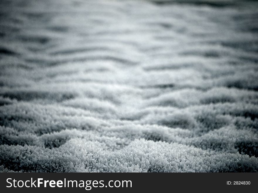 Black and white detail of frosty dunes by the side of a river