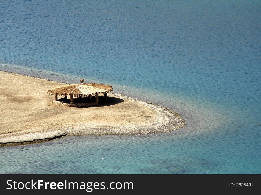 Reed hut on beach, red sea, sinai, egypt