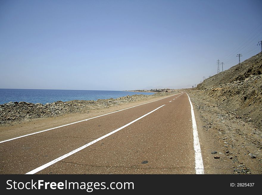 Desert road in the red sea region, sinai, egypt