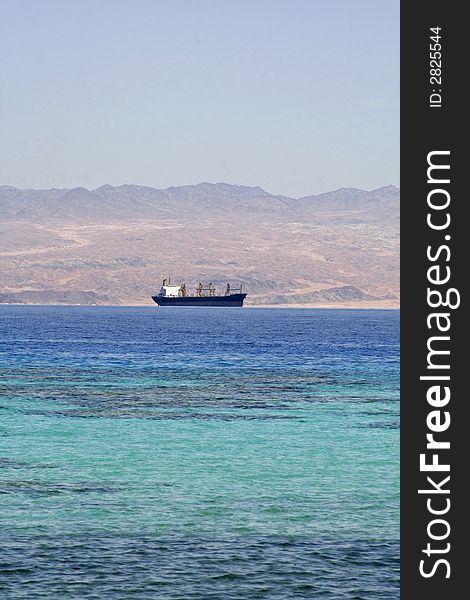 Cargo ship on the red sea, sinai, egypt