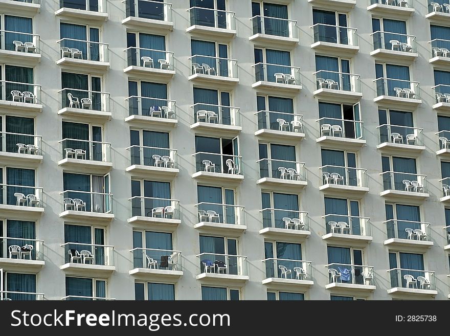 Multiple window pattern on hotel facade