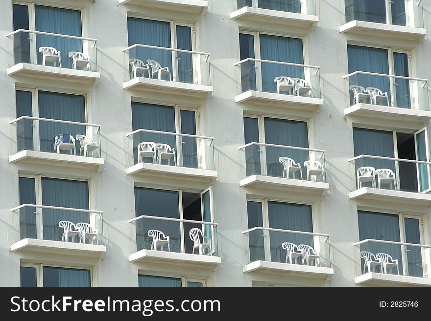 Multiple window pattern on hotel facade