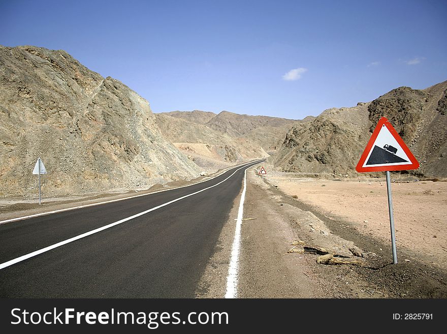 Desert road in the red sea region, sinai, egypt