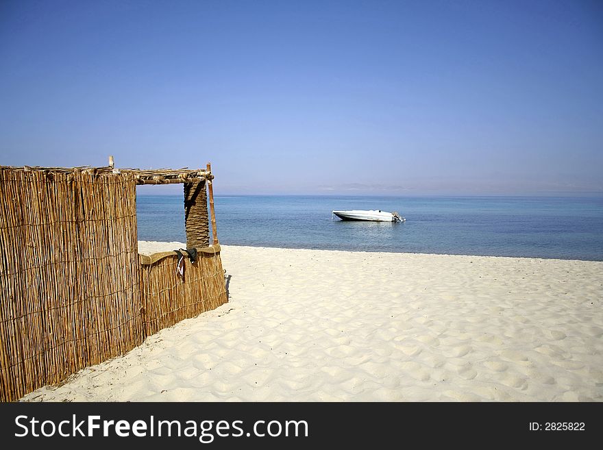 Reed hut on beach, red sea, sinai, egypt