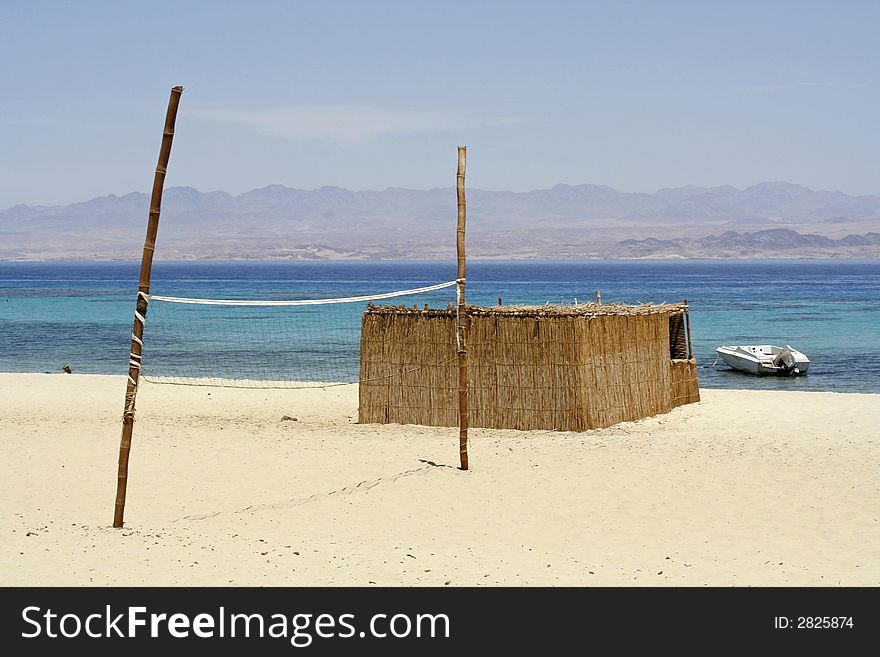Reed hut on beach, red sea, sinai, egypt