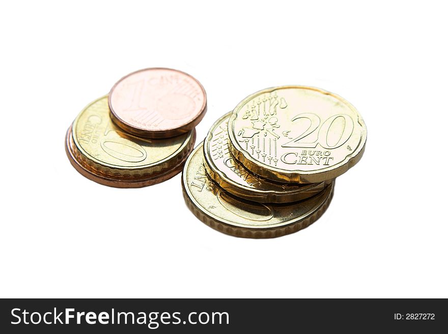 Photo of Euro coins isolated on white