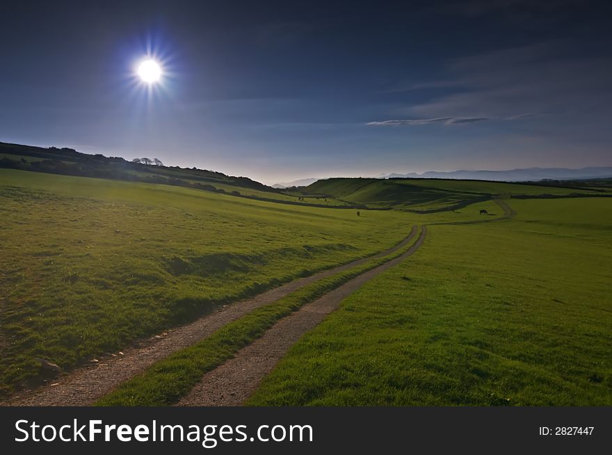 Rural scene on sunrise in Wales