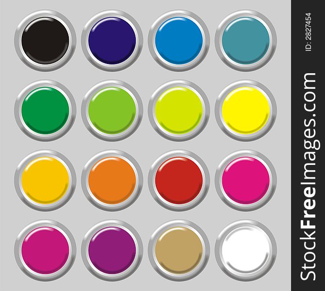 Art illustration: round silver buttons with various colors. Art illustration: round silver buttons with various colors