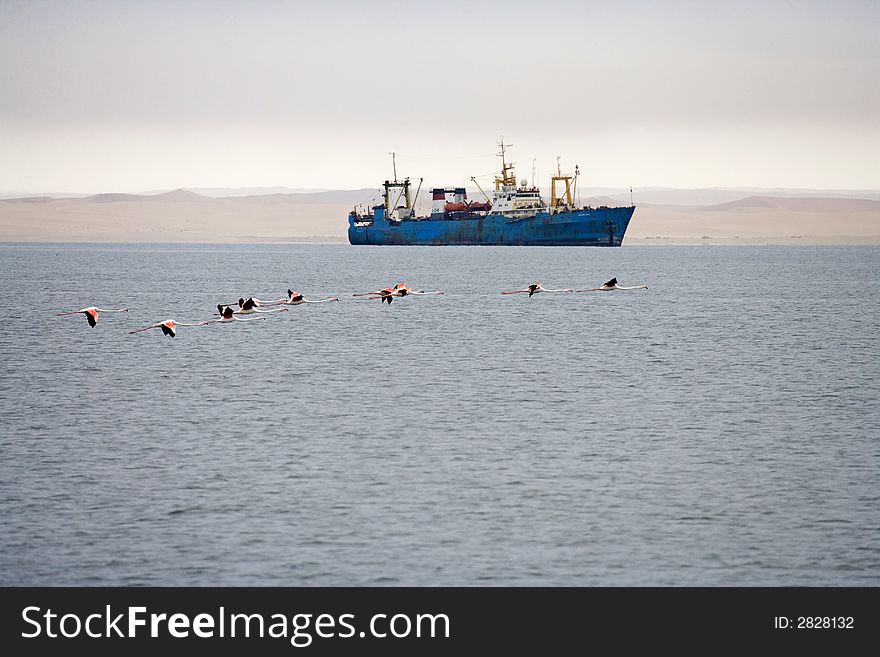 Old fishing boat in middle of ocean. Old fishing boat in middle of ocean