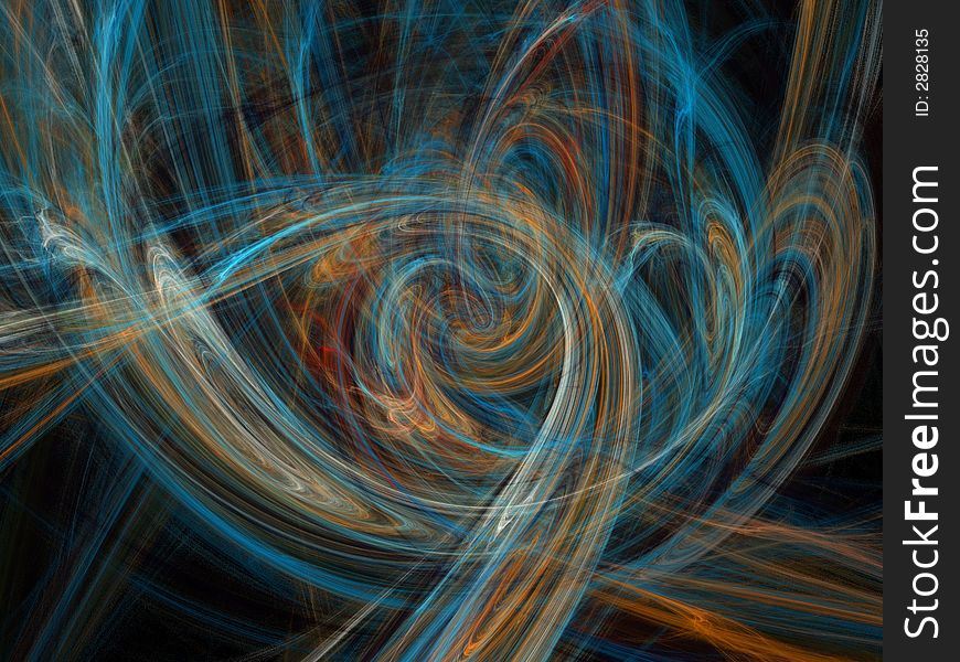 Blue and orange fractal chaos, black background. Blue and orange fractal chaos, black background