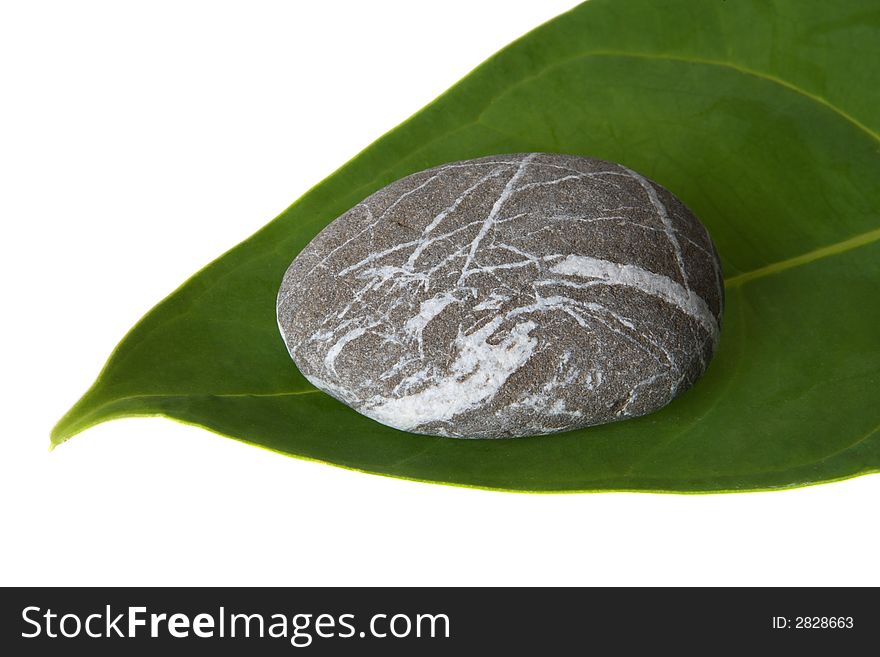 Stone and leaf isolated on white background