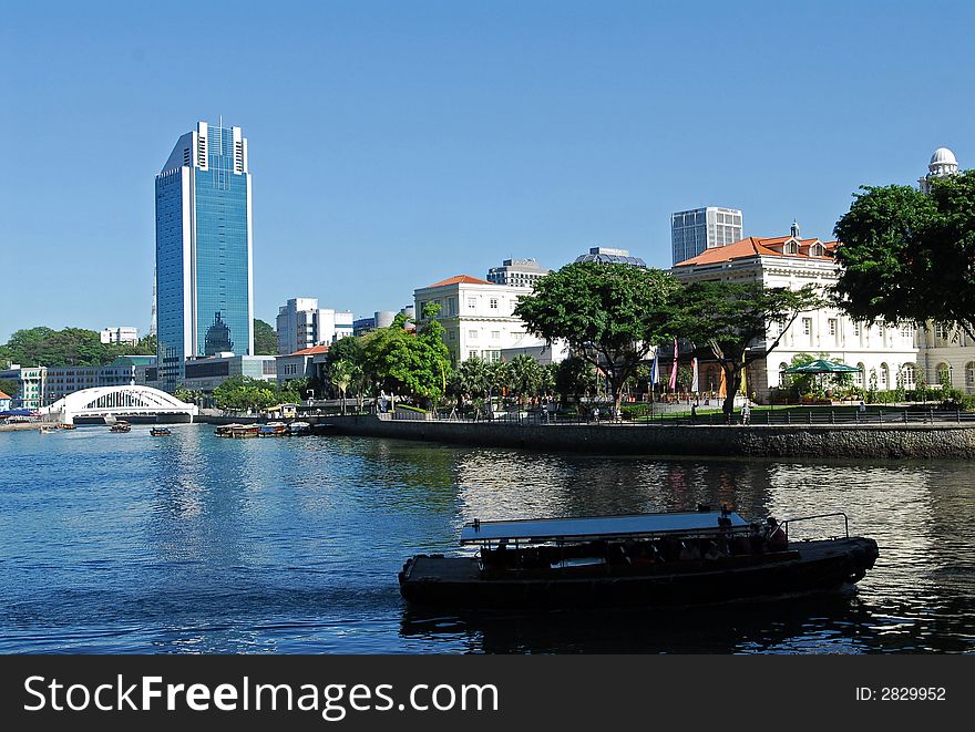 Modern building and river in the city