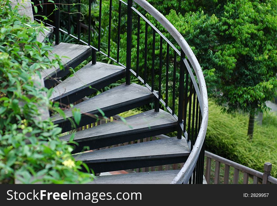 Curved wooden stair case in the parks