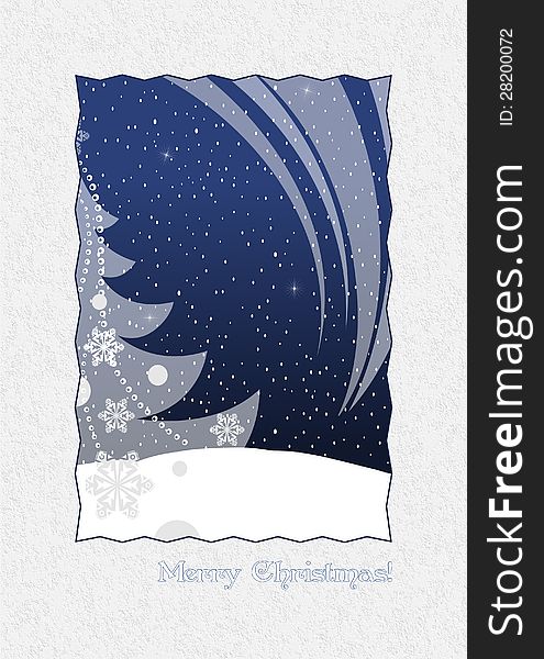 Christmas card with white abstract fir tree and elements