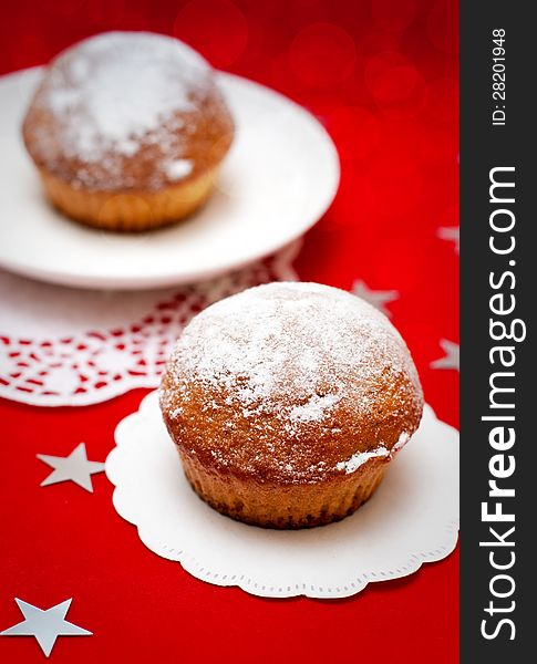 Christmas muffins on red background. Christmas muffins on red background