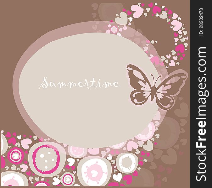 Summer retro background with butterfly and ornament