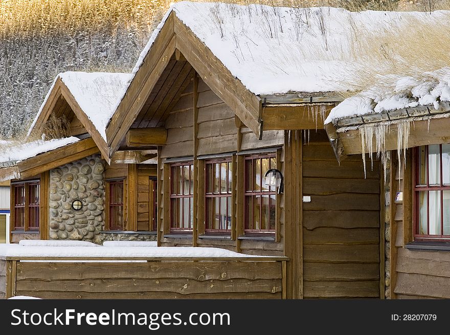 Norvegian wooden house in winter