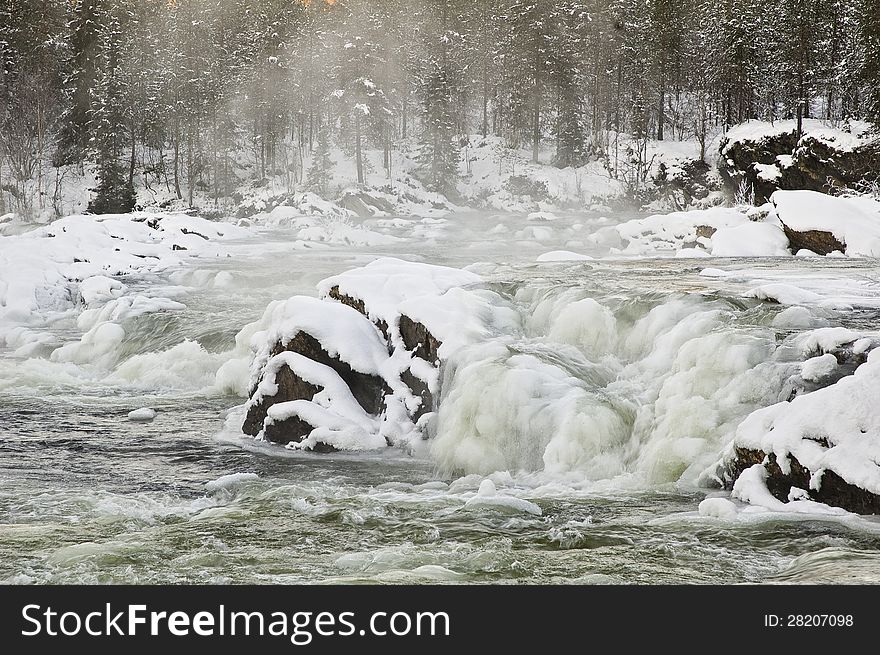 Winter river scenery in Norway. Winter river scenery in Norway