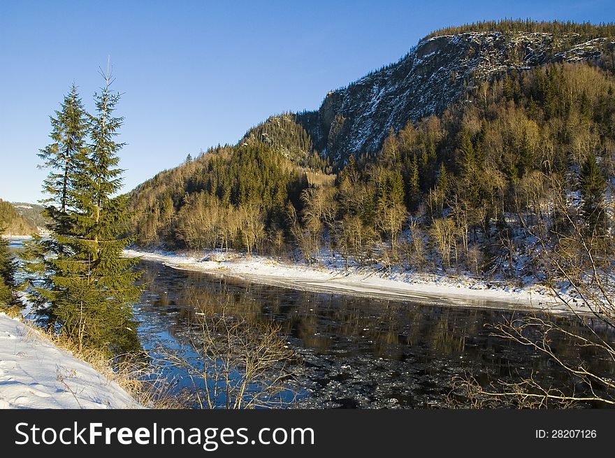 Winter river scenery in Norway. Winter river scenery in Norway