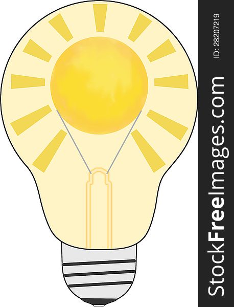 Light bulb with sun inside