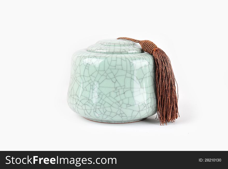 A ceramic jar on a white background