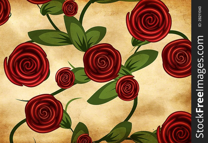 Illustration of abstract red roses on vintage grunge paper. Illustration of abstract red roses on vintage grunge paper.